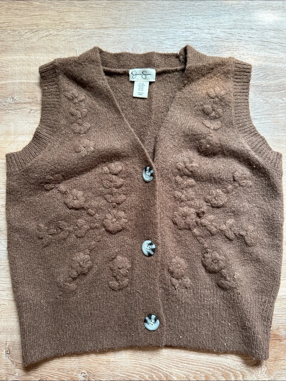 Jessica Simpson Brown Floral Embroidered Knit Vest - Picture 3 of 4